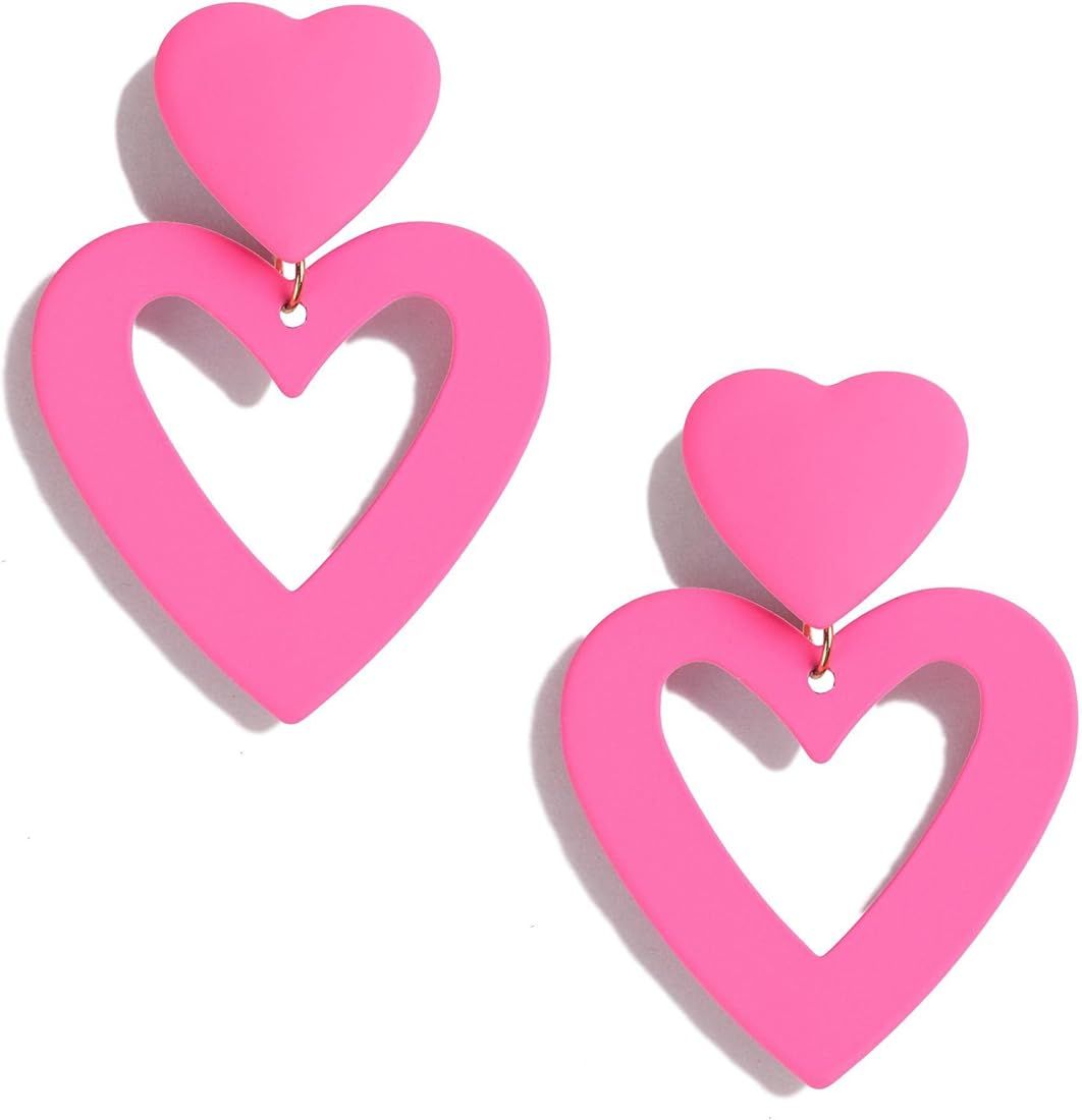 PopTopping Double Heart Earrings Dangling Heart Drop Earrings For Women Love Heart Dangle Earrings V | Amazon (US)