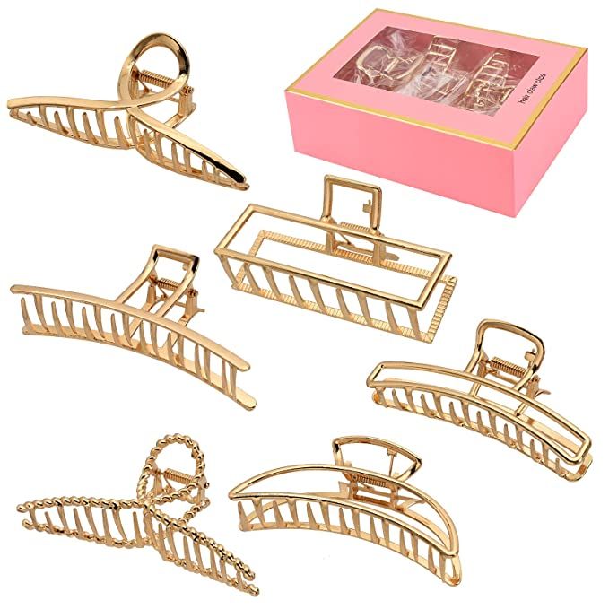 LUKACY 6 Pack Large Metal Hair Claw Clips - 4 Inch Big gold hair clips,Perfect Jaw hair clamps fo... | Amazon (US)