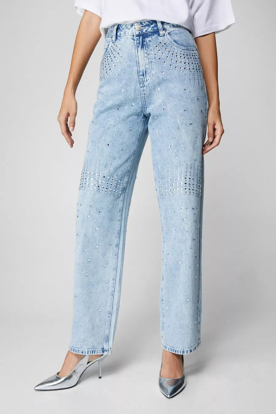 Diamante Embellished Straight Leg Jeans | Nasty Gal US