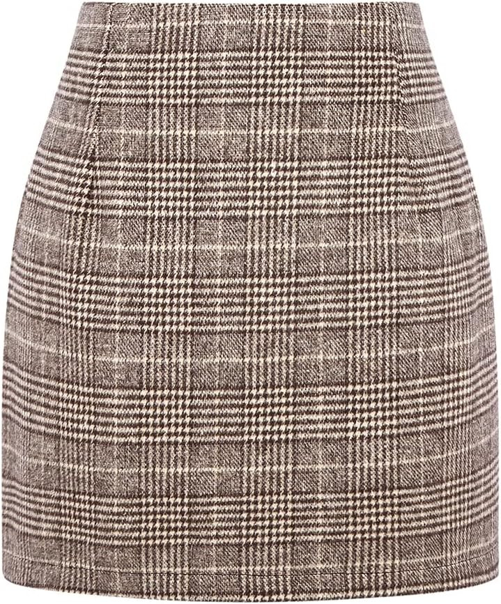 Womens Wool Plaid Mini Skirt Fall Winter High Waisted Bodycon Pencil Skirt | Amazon (US)