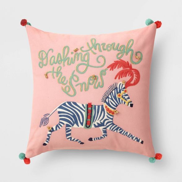 Holiday Embroidered Zebra Square Throw Pillow - Opalhouse™ | Target