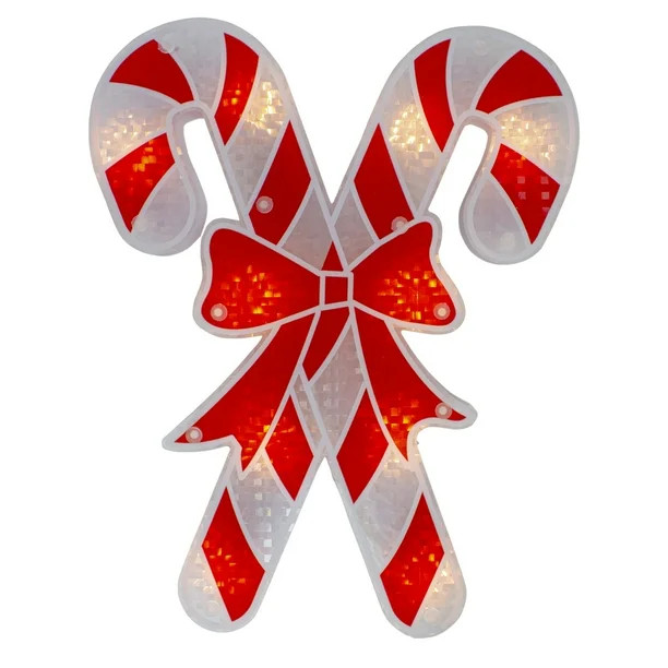 12" Lighted Red and White Holographic Candy Cane Christmas Window Silhouette Decor - Walmart.com | Walmart (US)