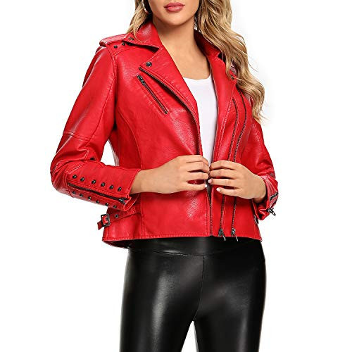 S P Y M Womens Faux Leather Jacket, Double Zip Up Coat, Moto Biker Outwear with Rivets, Regular and Plus Size | Amazon (US)