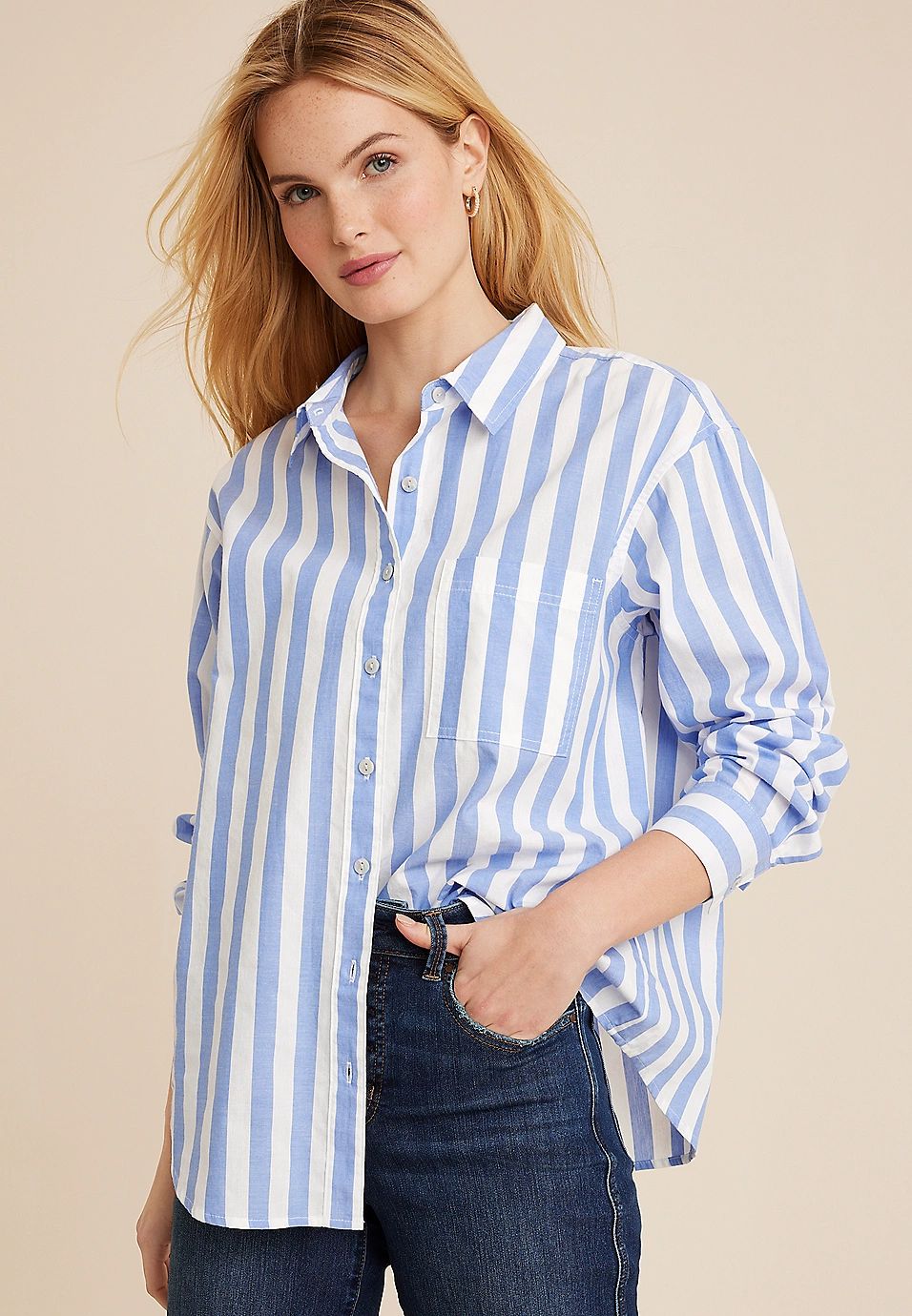 90s Prep Striped Relaxed Button Up Shirt | Maurices