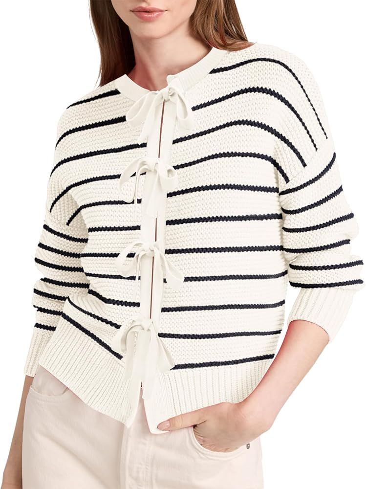 Disamer Women's 2024 Knit Cardigan Sweaters Fall Clothes Long Sleeve Fashion Casual Y2k Tie Open Front Cropped Jackets | Amazon (US)