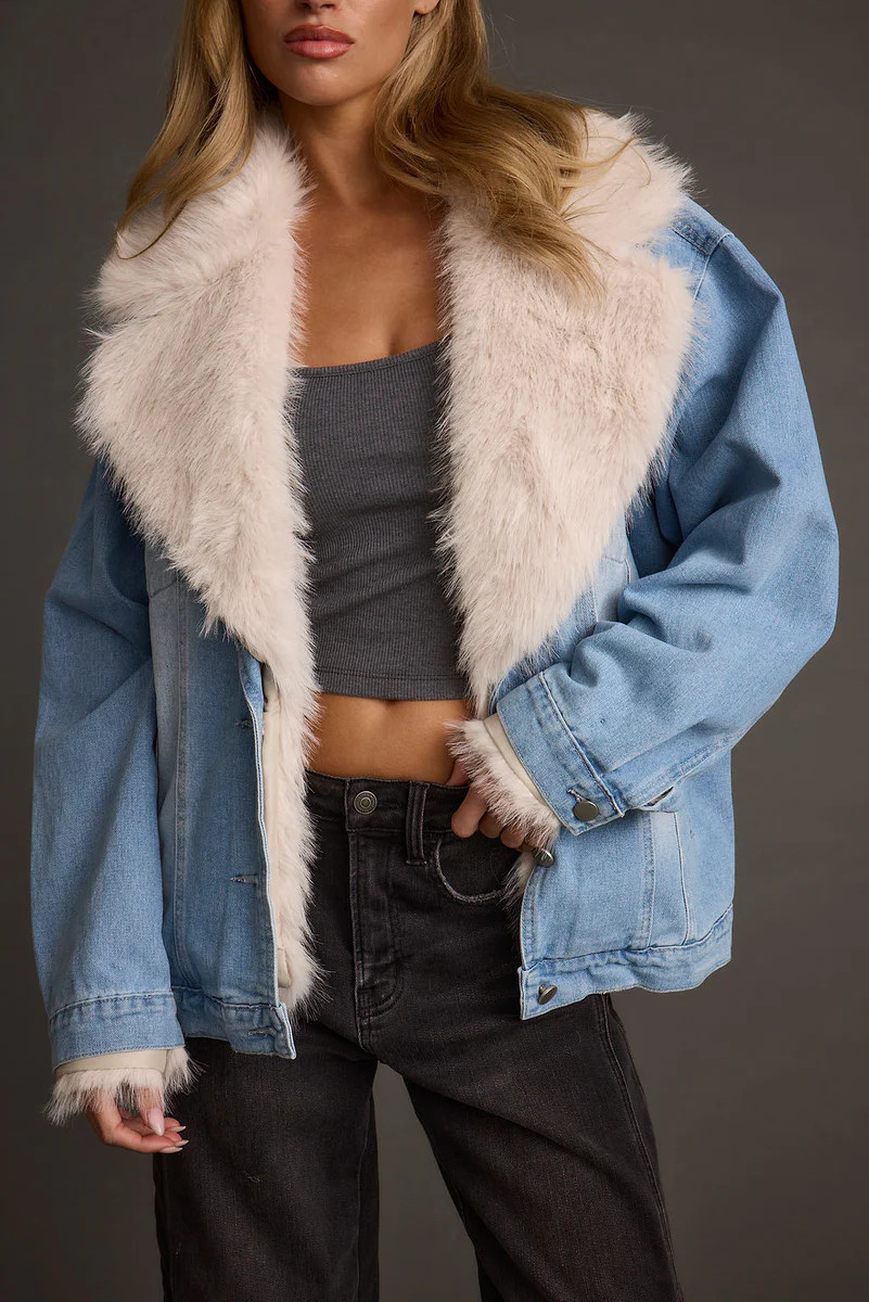 Rylee Denim Jacket with Faux Fur Trim | 12th Tribe