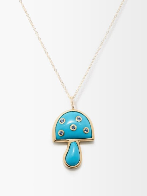 Brent Neale - Magic Mushroom Mini Turquoise & 18kt Gold Necklace - Womens - Light Blue | Matches (US)