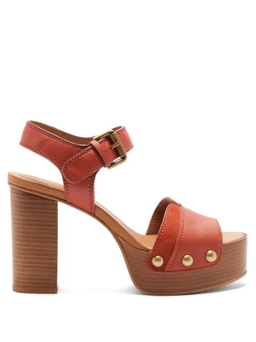 See By Chloé - Studded Suede-trim Leather Platform Sandals - Womens - Orange | Matches (US)