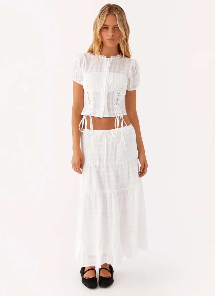 Beatrix Frill Midi Skirt - White | Peppermayo (Global)
