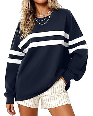 MASCOMODA Women's 2025 Striped Oversized Sweatshirt Fall Crewneck Long Sleeve Shirts Casual Color... | Amazon (US)