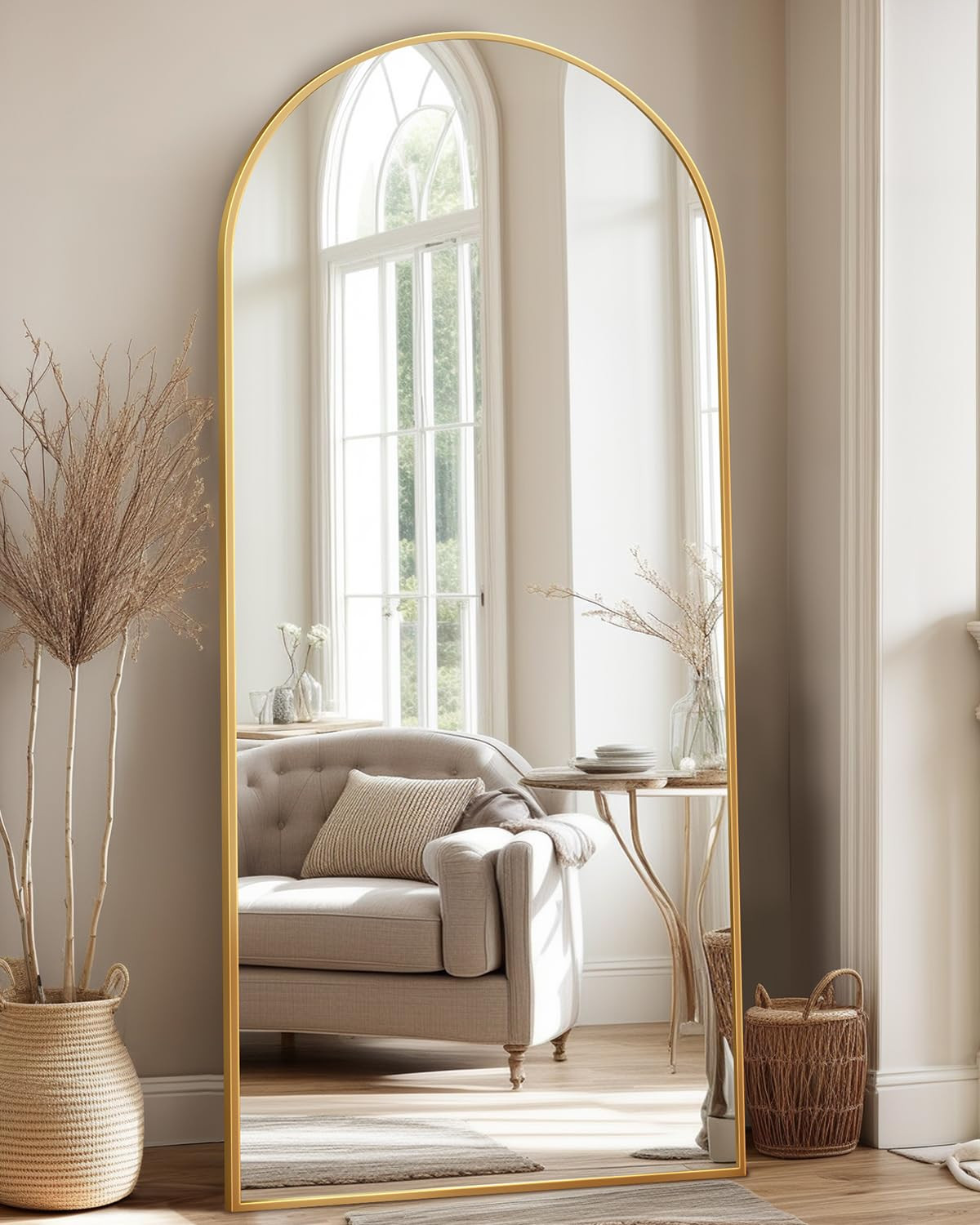Full Length Mirror, 71"x28" Arched Floor Mirror Freestanding, Floor Standing Full Body Mirror wit... | Amazon (US)