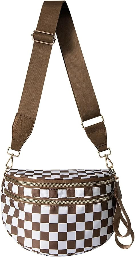 Black and White Checkered Crossbody Bum Bag, Spacious Design for Essentials Plus Size Friendly St... | Amazon (US)