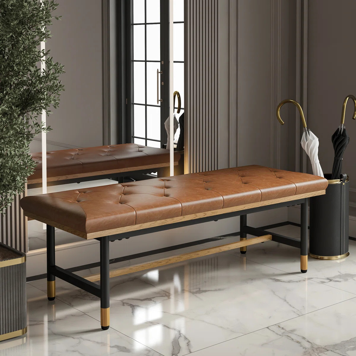 48.43''W Leather Upholstered Bench With Metal Legs | Wayfair North America