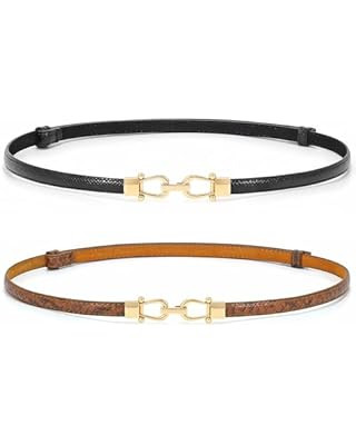 JASGOOD Leather Skinny Women Belt Thin Waist Belts for Dresses up to 37 Inches with Golden Buckle... | Amazon (US)