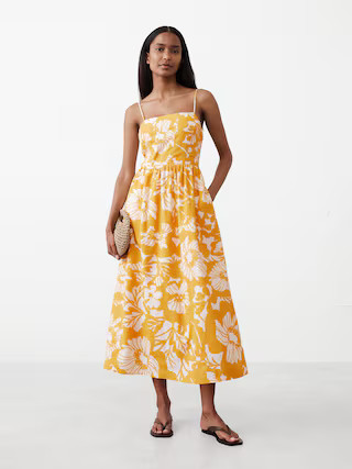 Linen-Blend Seamed-Bodice Midi Dress | Banana Republic Factory | Banana Republic Factory