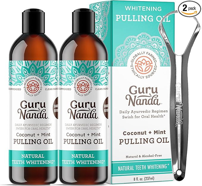 GuruNanda Whitening Pulling Oil with Coconut Oil & Peppermint Oil for Natural Teeth Whitening, Fr... | Amazon (US)