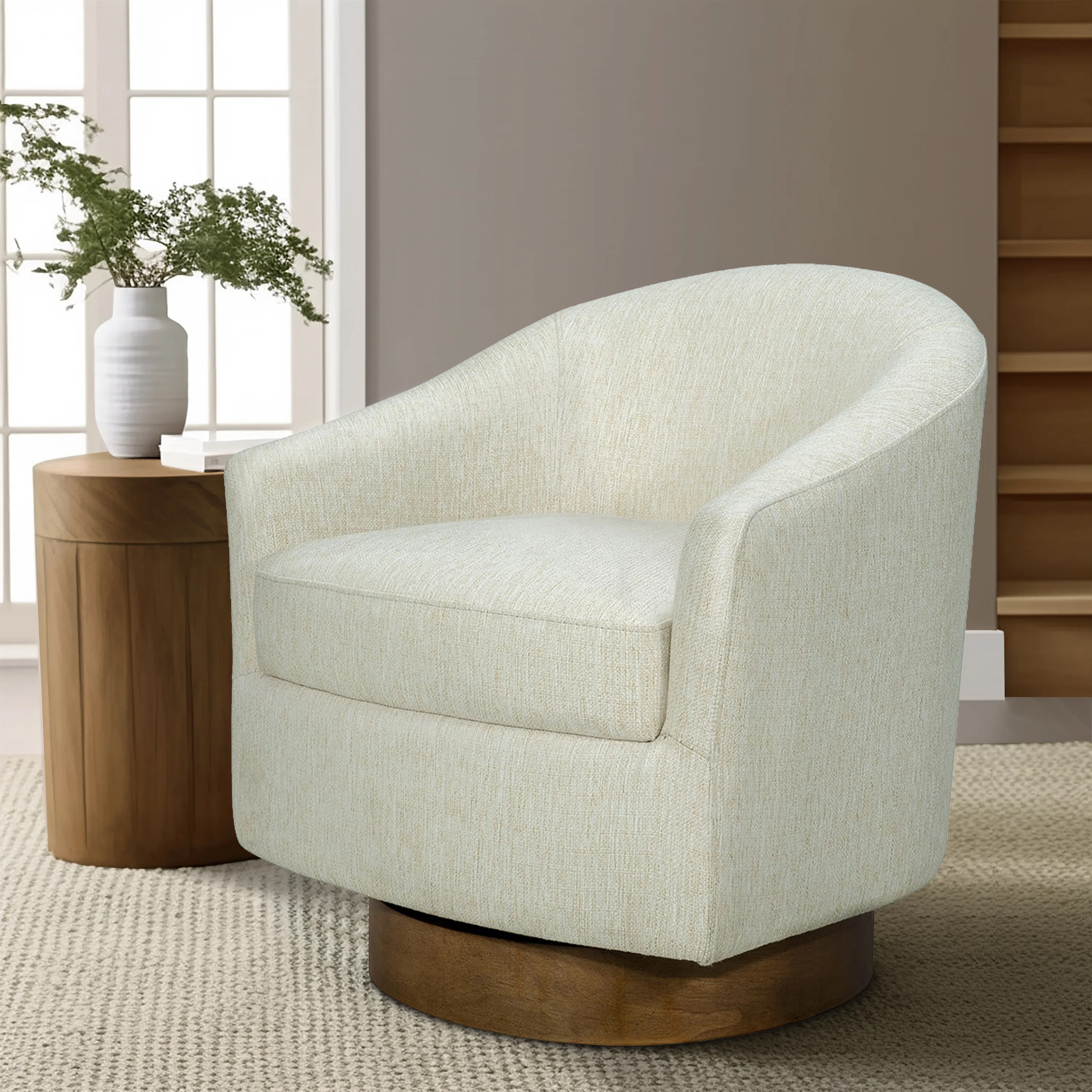 Ashton Upholstered Swivel Chair With Wood Base | Wayfair North America