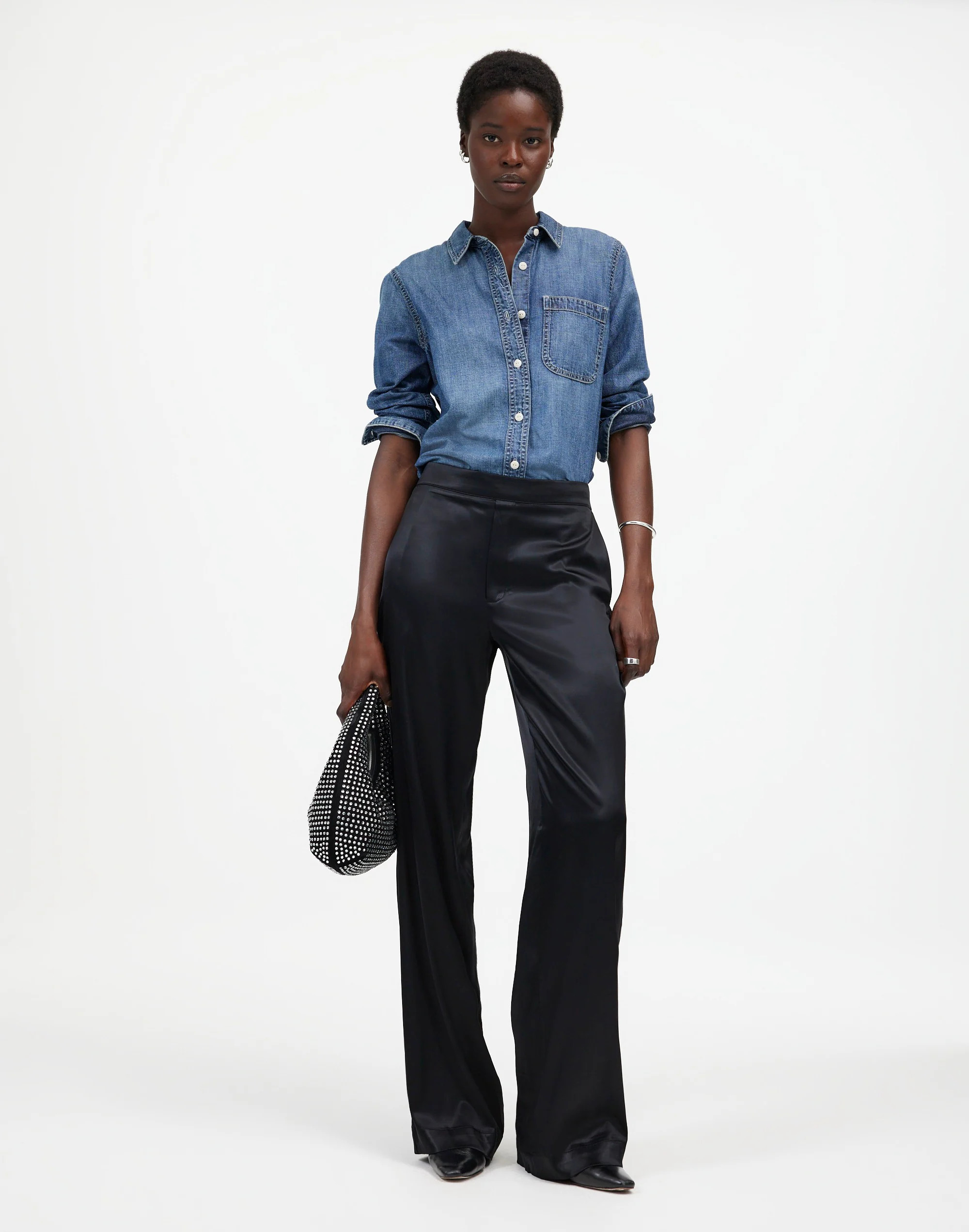 Pull-On Straight Pants in Stretch Satin | Madewell | Madewell