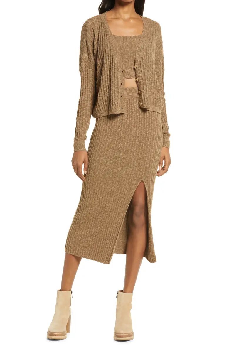Cardigan, Crop Sweater Tank & Midi Skirt Set | Nordstrom