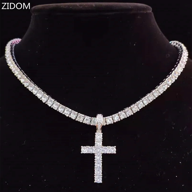 Iced Out Navel Cross Pendant Necklace with 4mm Zircon Tennis Chain for Men Women | DHGate