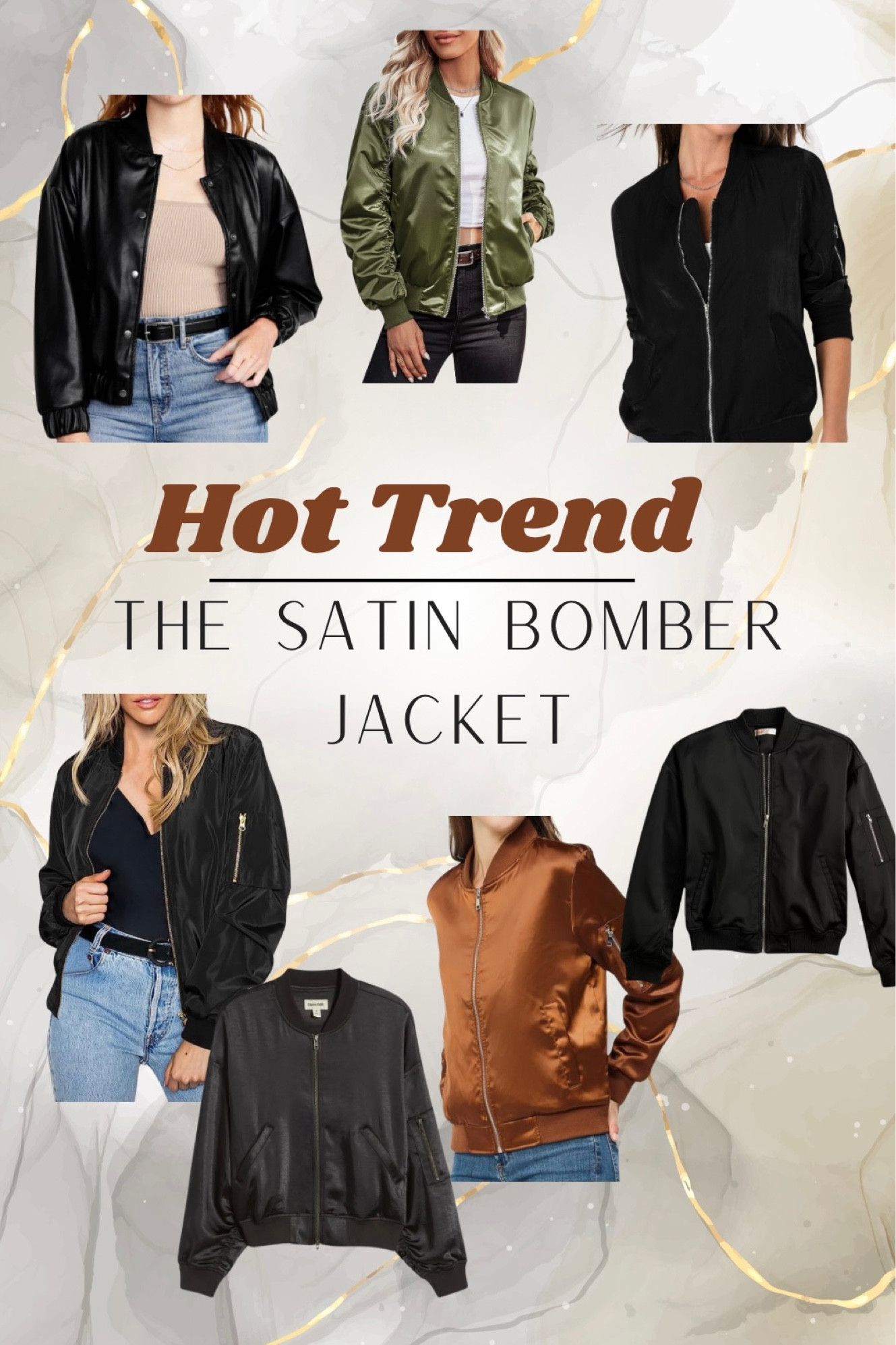 I've been eyeing quite a few bomber jackets the last few weeks. Now that warmer weather is in sight, I'm going to get one! Which is your favorite?! 

Spring outfit, bomber jacket, satin, hot trend, mom outfit, date night, OOTD, wear with jeans, Nordstrom, Lulu's, Amazon find, Kohl's, Old Navy



#LTKfindsunder50 #LTKSpringSale #LTKstyletip