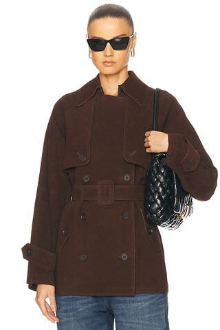L'Academie Elae Suede Jacket in Chocolate Brown - Chocolate. Size M (also in ). | FWRD 