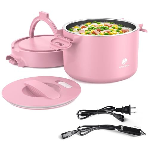 Andmenow Portable Electric Lunch Box, 33 Ounce Food Warmer Cooker,12/24/110V Upgraded Heated Lunch Box for Car/Truck/Office Ideal Men & Women's Gifts,Warming Soup,Meal,Spill-Free,100W (Pink) | Amazon (US)