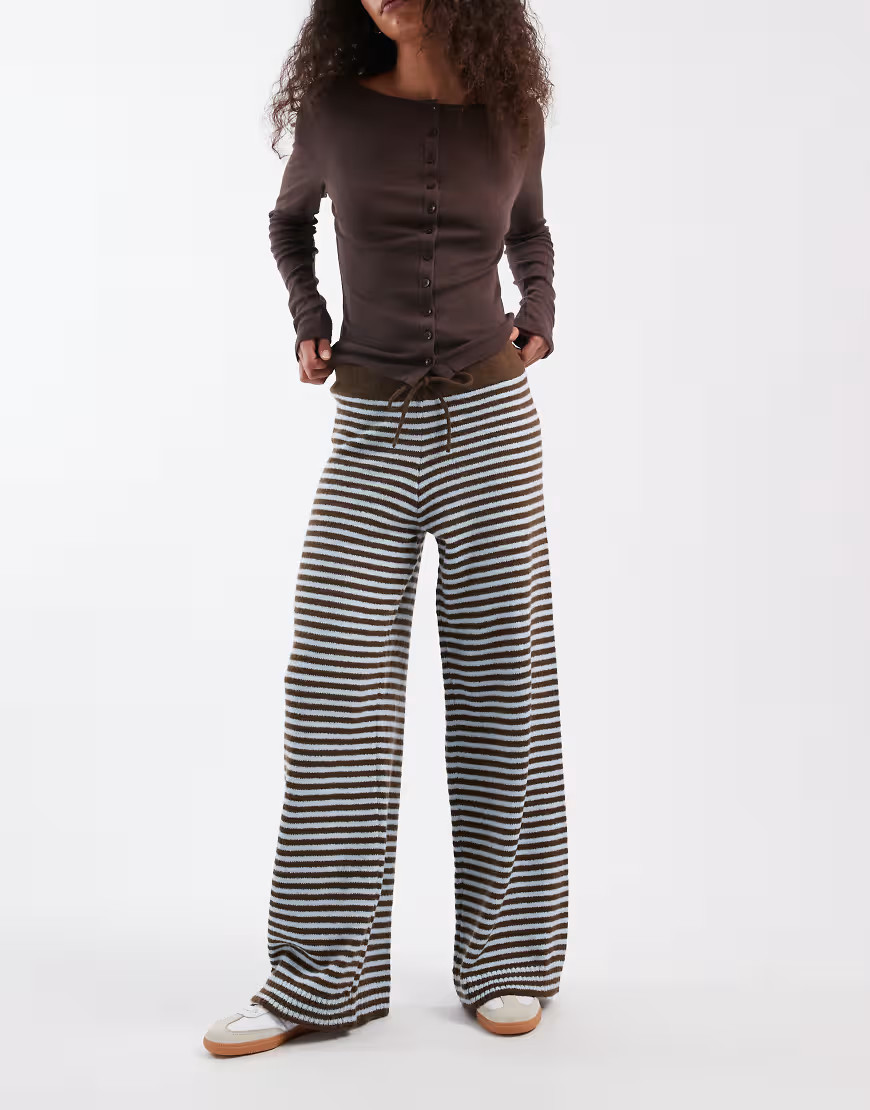 ASOS DESIGN fluffy knit pants set in blue and brown stripe-Multi | ASOS (Global)