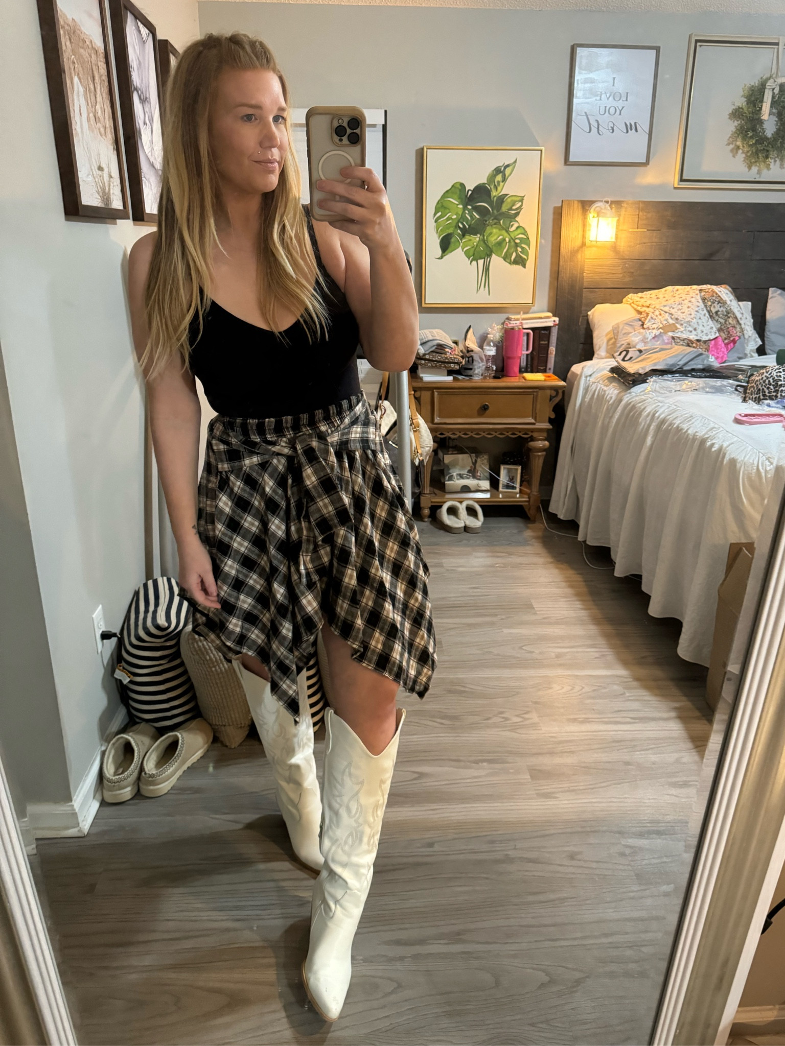 Body suit: large 
Skirt: xl (12) 
Boots: 11 (I sized up! Normally a 10)

#LTKmidsize #LTKstyletip #LTKfindsunder50