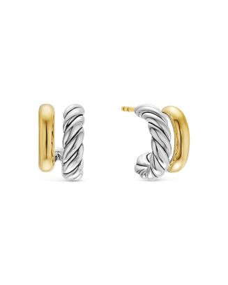 Double Hoop Huggie Earrings in Sterling Silver with 18K Yellow Gold, 7.8mm | Bloomingdale's (US)