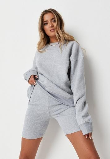 Gray Marl Sweatshirt And Biker Shorts Co Ord Set | Missguided (US & CA)