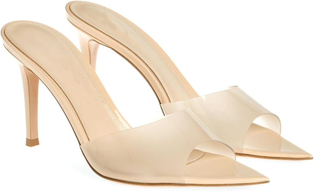 Women'S Clear Pointed Open Toe Stiletto Heel Slide Sandals Fashion Sexy Slip On Transparent Strap... | Amazon (US)
