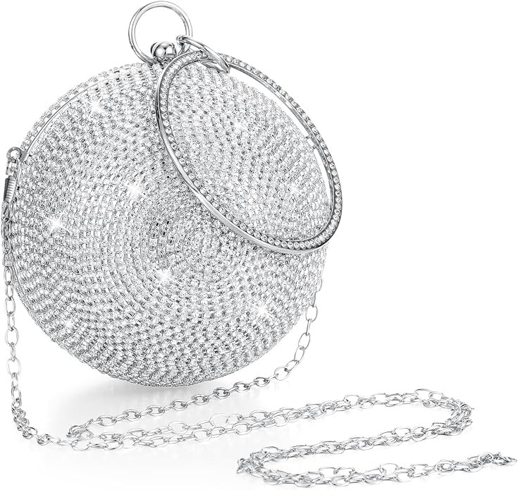 Disco Ball Clutch Purse for Women Silver Round Crystal Clutch 4.72 Inch Rhinestone Evening Weddin... | Amazon (US)