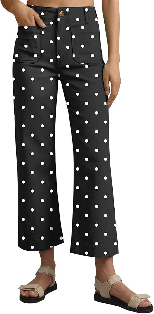 LOMON Womens High Waisted Cropped Striped Jeans Casual Stretch Trendy Straight Leg Denim Striped ... | Amazon (US)