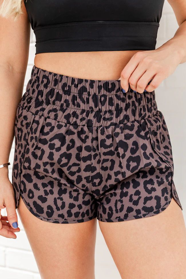 Errands To Run Brown and Black Leopard High Waisted Athletic Shorts | Pink Lily