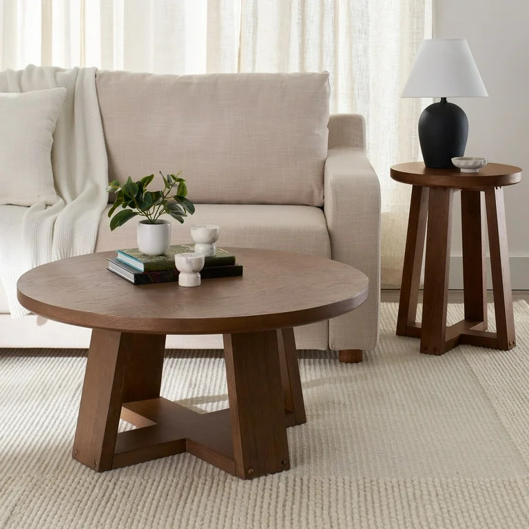 Better Homes & Gardens Ezra Round Coffee Table, Walnut Finish - Walmart.com | Walmart (US)