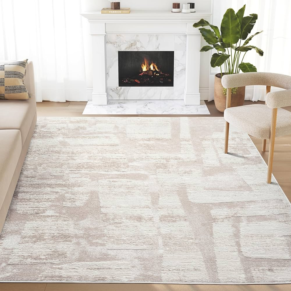 Abani Cream Area Rug for Living Room, Bedroom - Block Pattern- 2'x 3' -Durable & Easy to Clean | Amazon (US)