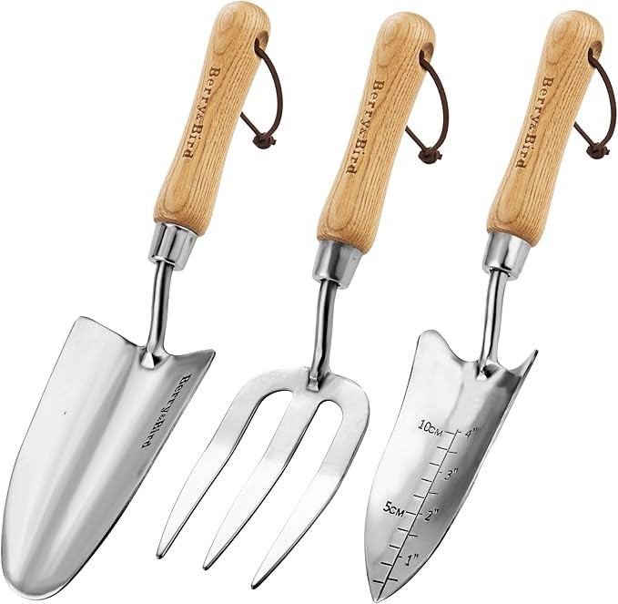 Berry&Bird Garden Tool Set- 3PCS Stainless Steel Gardening Tool Sets with Wooden Handle Trowel We... | Amazon (US)