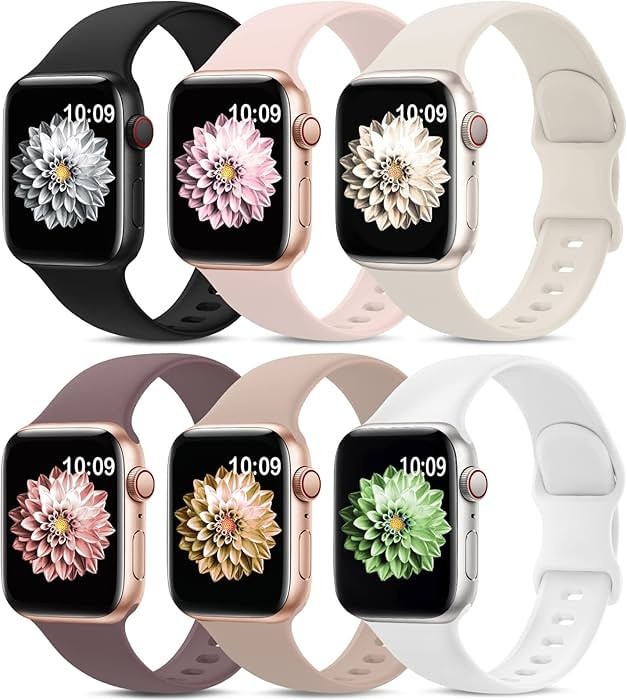 6 Pack Sport Bands Compatible with Apple Watch Band 38mm 40mm 41mm 42mm 44mm 45mm 49mm 46mm,Silic... | Amazon (US)