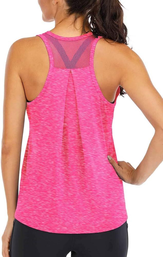 ICTIVE Workout Tops for Women Loose fit Racerback Tank Tops for Women Mesh Backless Muscle Tank Runn | Amazon (US)