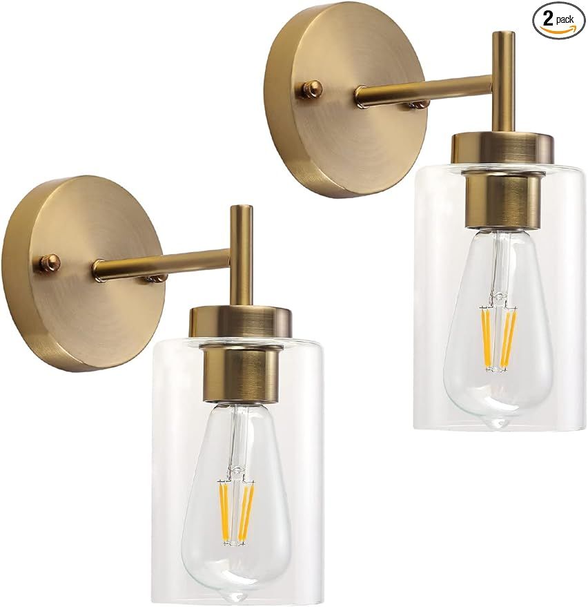 Gold Wall Sconces Set of Two, Brass Gold Vanity Lights for Bathroom, Rustic 1 Light Wall Light Fi... | Amazon (US)