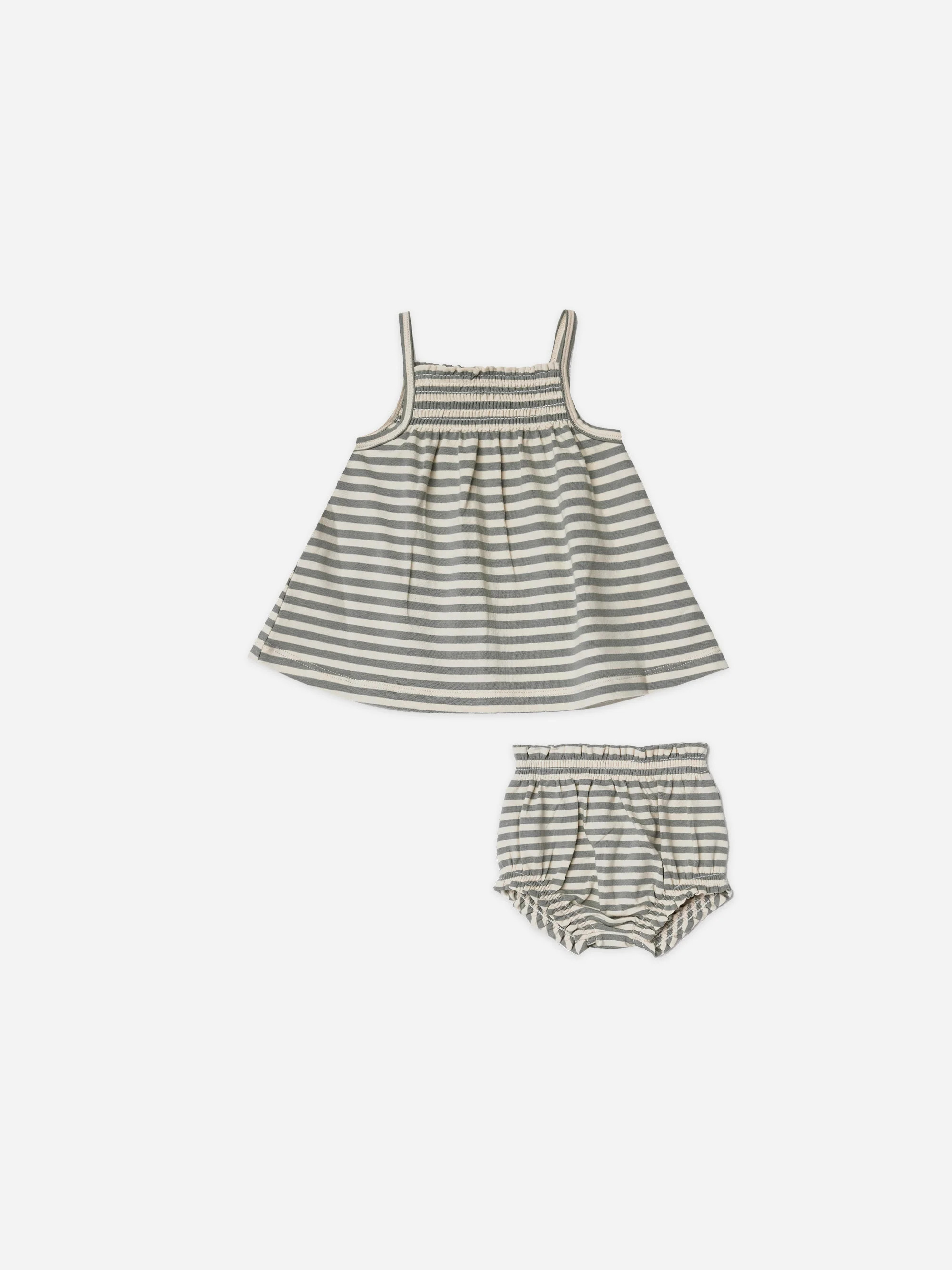 smocked tank + bloomer | sea green stripe | Quincy Mae