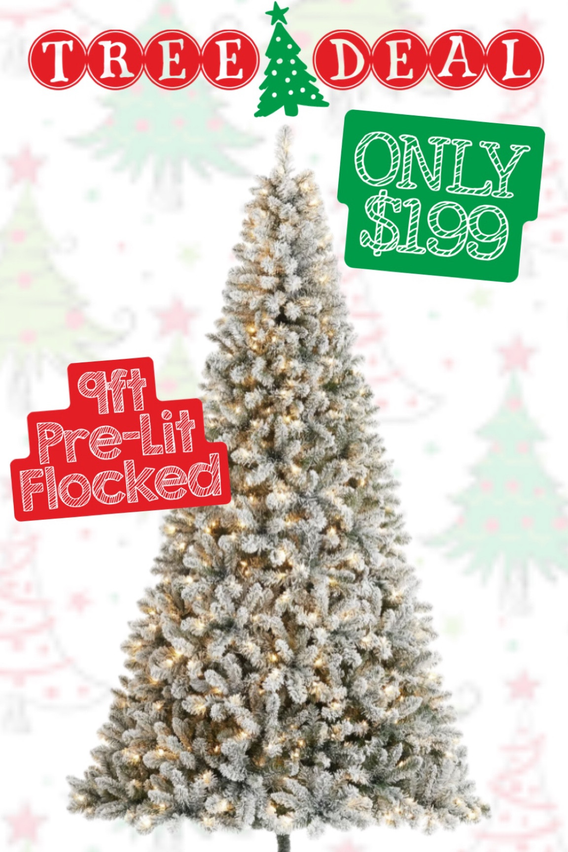 9ft flocked, prelit tree - only $199