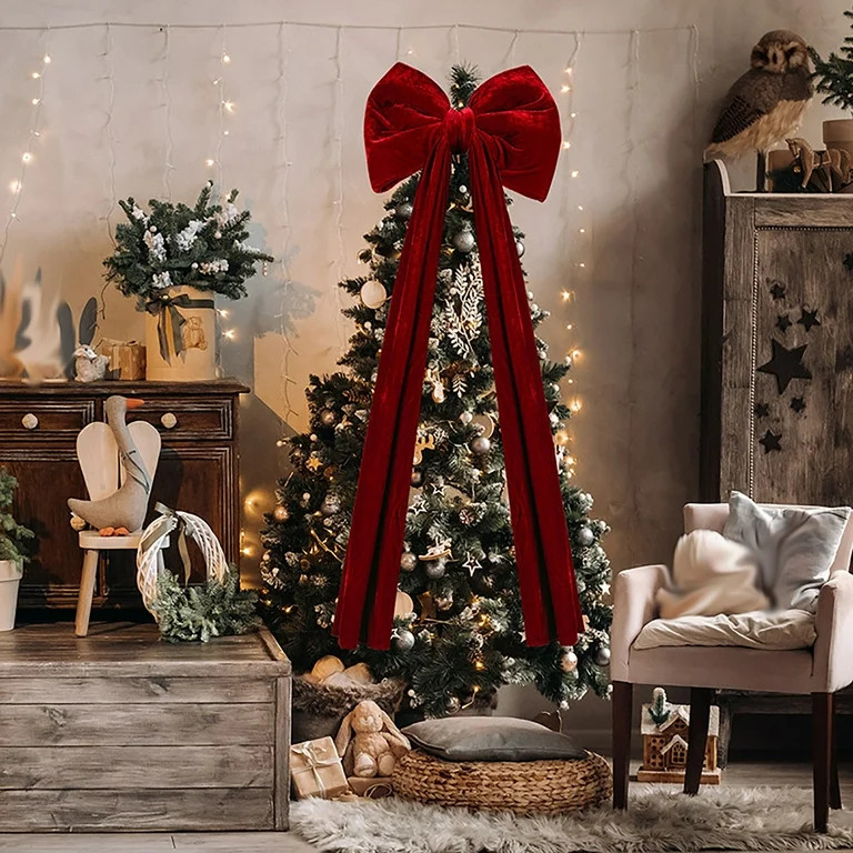HmNPlay Giant 6 Ft Red Velvet Christmas Bow for Tree Topper Window Wall Mantle Decor Indoor Outdo... | Walmart (US)