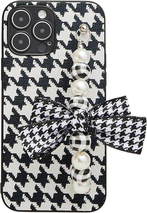 Houndstooth Pearl Bow Bracelet Phone Case with Cross-Body Strap, Aesthetic Phone Case with Daily ... | Amazon (US)