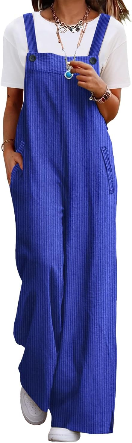 YESNO Women's Casual Corduroy Overalls Adjustable Straps Baggy Pants Wide Leg Jumpsuits with Pock... | Amazon (US)