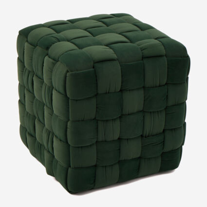 Green Woven Velvet Cube Stool 43x43cm | TK Maxx