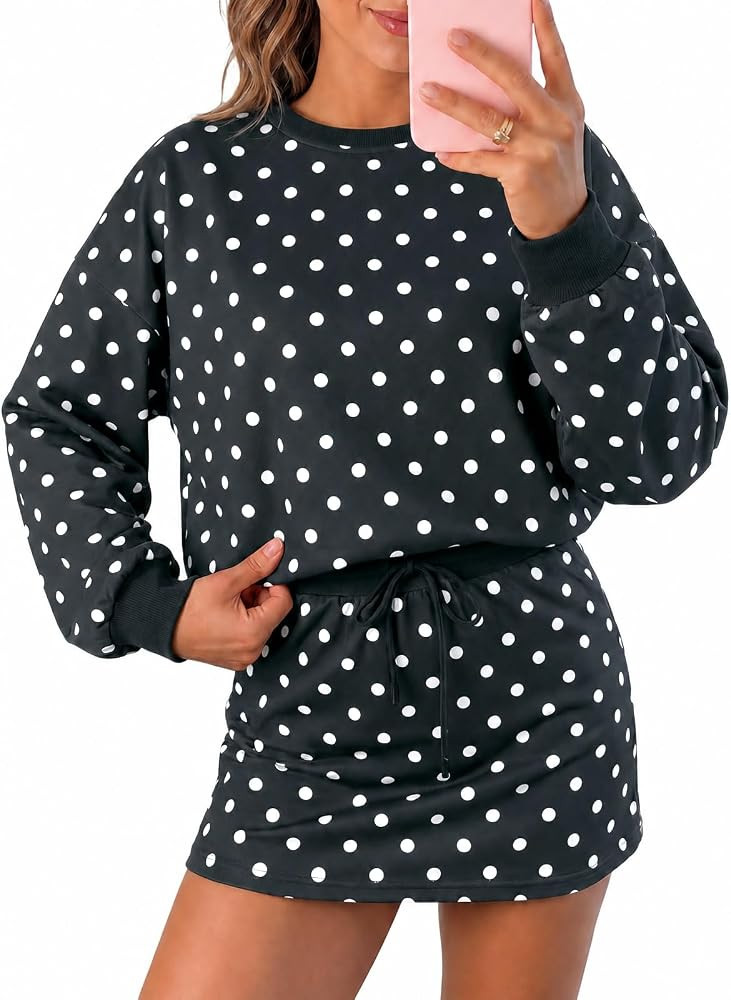 Wenrine Womens Polka Dot 2 Piece Skirt Sets Drawstring Skorts Workout Set | Amazon (US)
