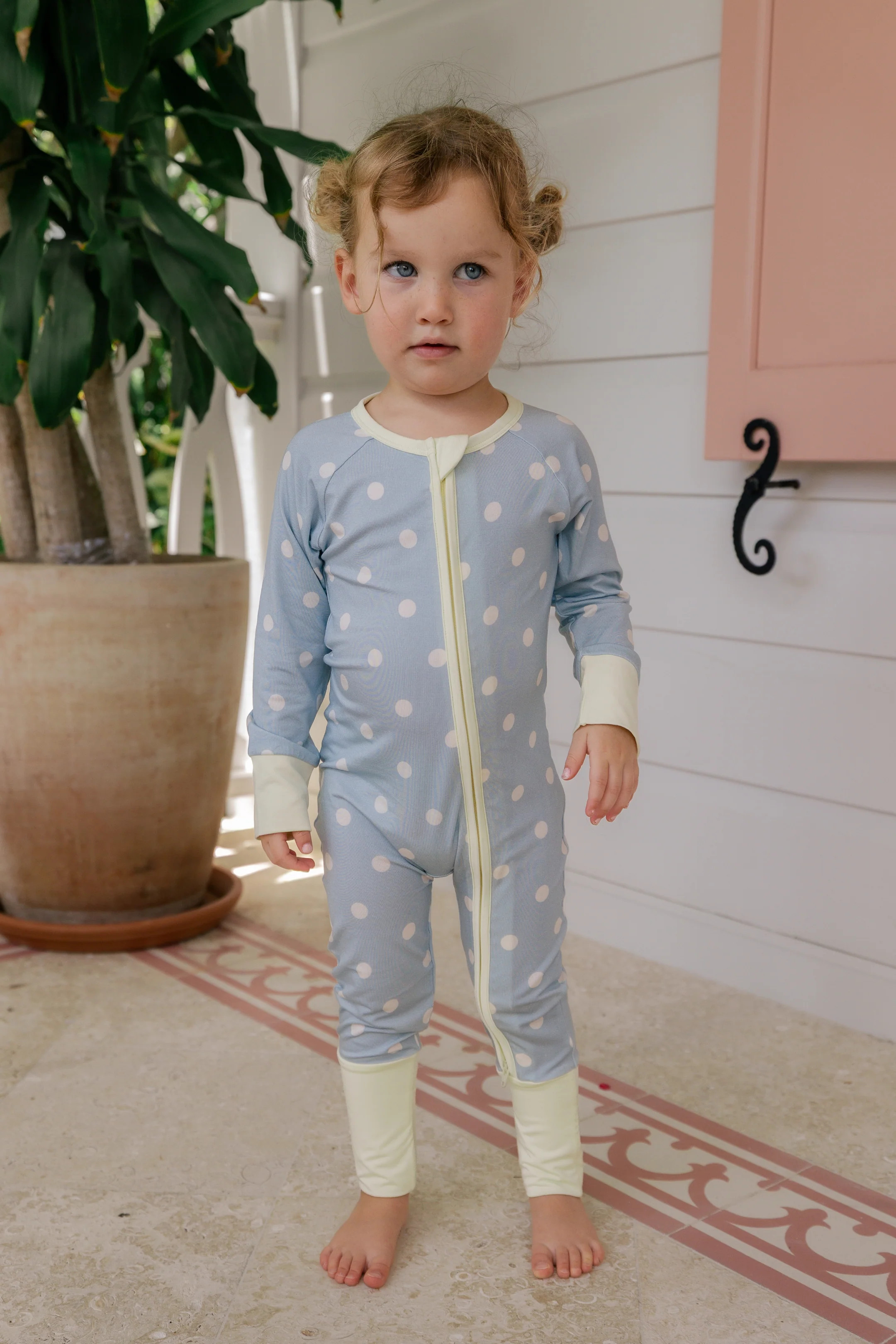 Sea Blue Polka Dot Zipper Romper | Bamboo Baby Pajamas | In My Jammers | In My Jammers