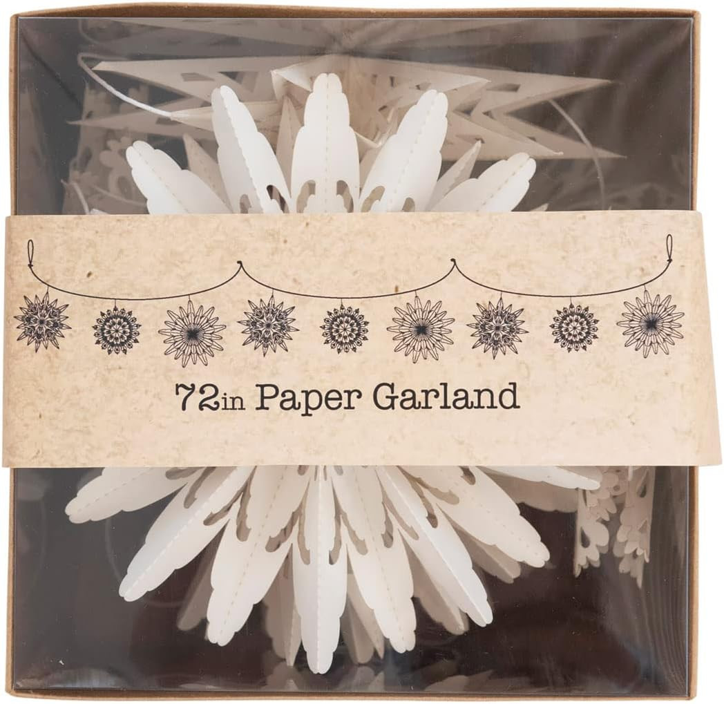 Creative Co-Op Snowflake Garland in Kraft Box, White | Amazon (US)